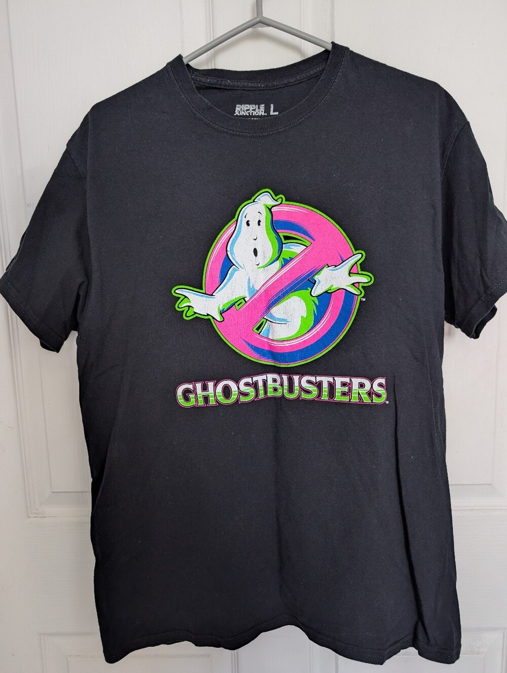 Men's Retro Ghostbusters Graphic Tee - Black with Neon Logo